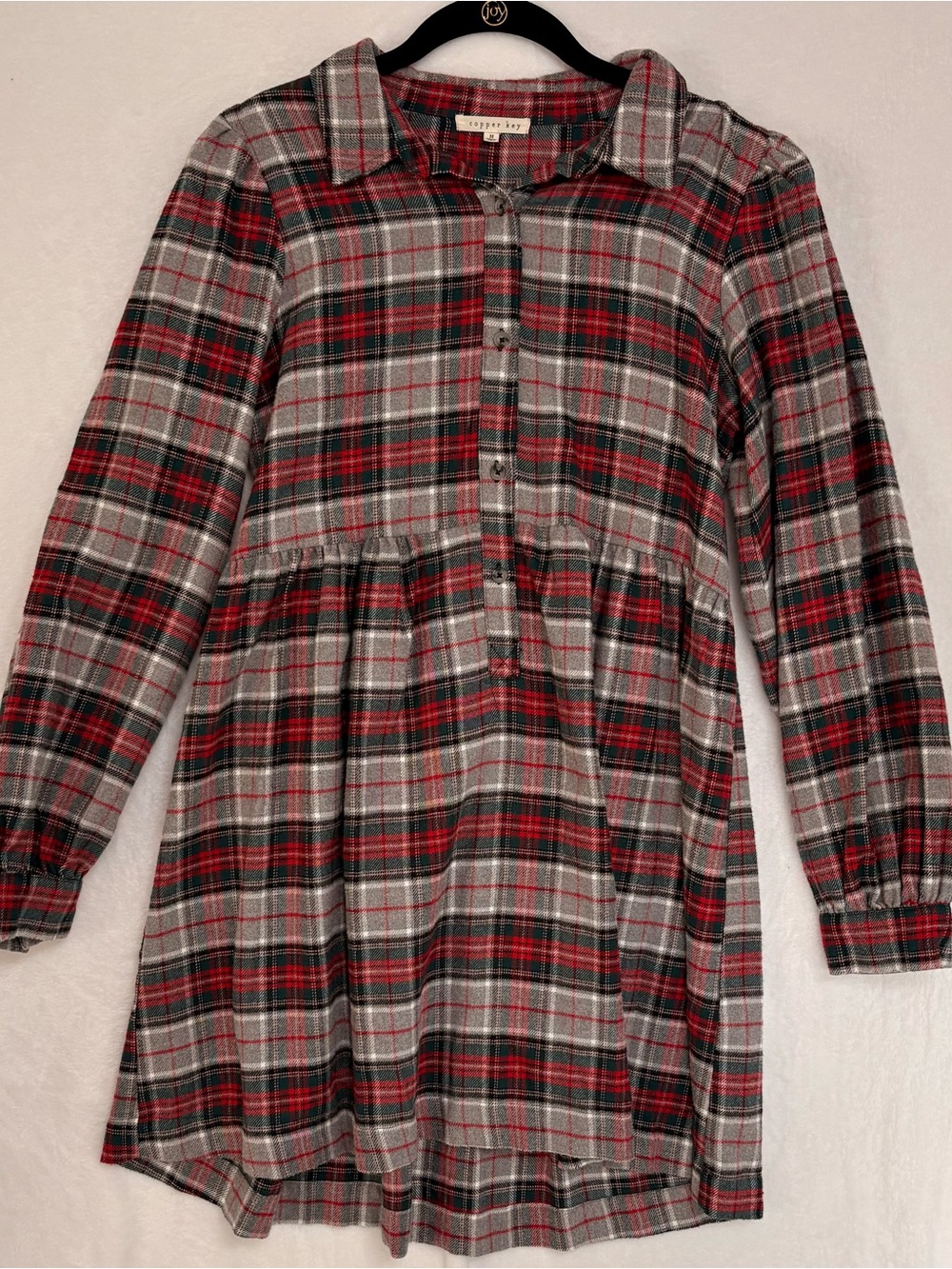❤️💚 Copper Key Plaid Flannel Shirt Dress – Size Medium